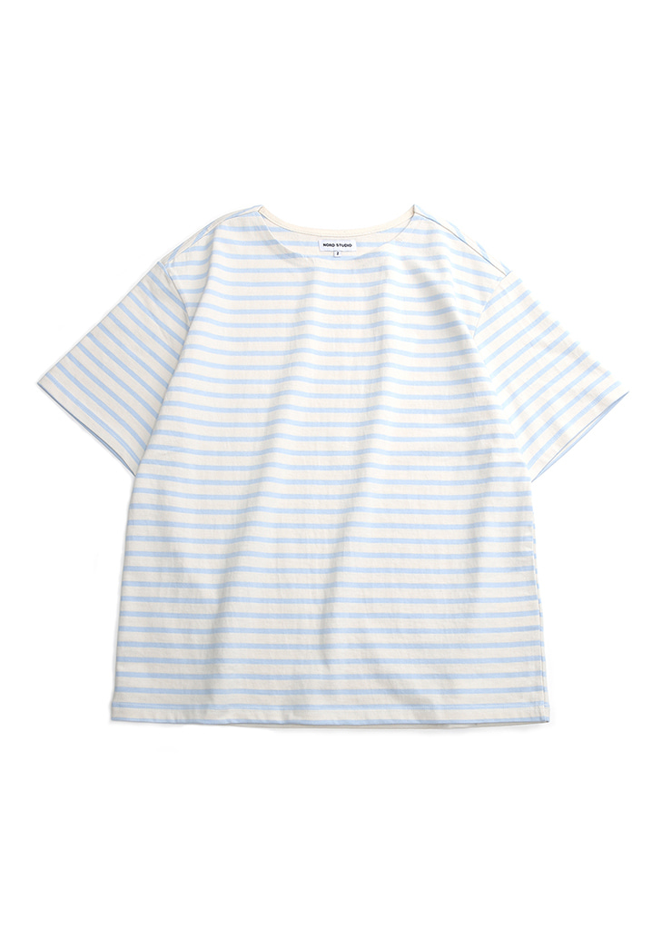 스트라이프 라운드 반팔 티셔츠 DAILY HALF STRIPED T-SHIRTS_SKY BLUE/IVORY